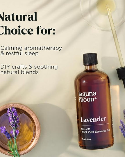 Lagunamoon Lavender Essential Oil - Pure Essential Oils for Diffusers, Humidifiers, Aromatherapy, Cars, Yoga, Home Essentials - Relaxing Fragrance Scents for Fresheners and Candle Making (150ml)