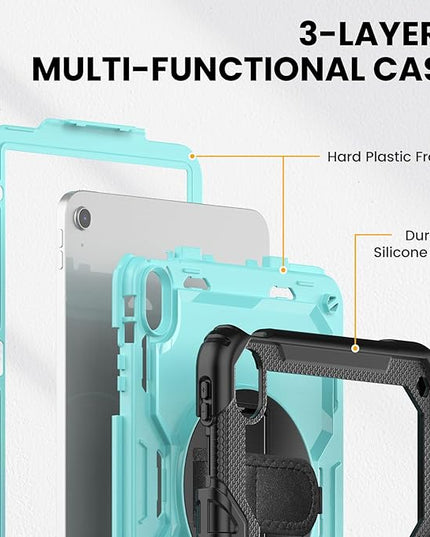 timecity for iPad (A16) 11th/ 10th Generation Case 11''/ 10.9 Inch (2025/2022) - Heavy Duty Protective Cover with Screen Protector, Stand, Shoulder Strap & Pencil Holder | Kids-Friendly - Light Blue
