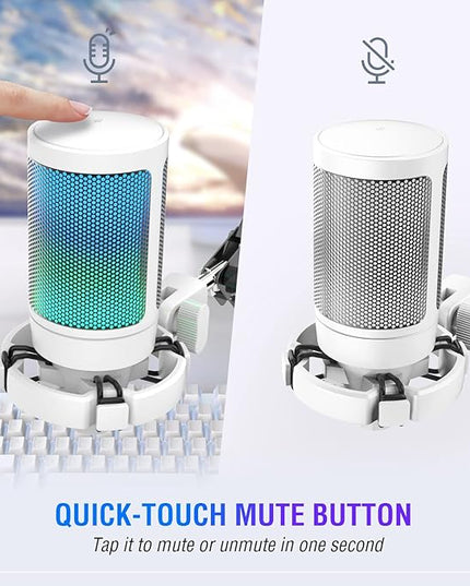 FIFINE Streaming Gaming USB Microphone Kit, PC Condenser RGB Mic Compatible with PS4/PS5, Plug and Play for Music Recording, Online Game, Discord, Twitch, with Pop Filter, Shock Mount-A6T White