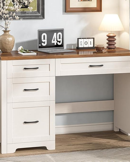 Vabches Farmhouse 47" Executive Desk with File Drawer, Workstation for Home Office, Study, Writing,Wood Computer Desk with 3 Storage Drawers. Writing.
