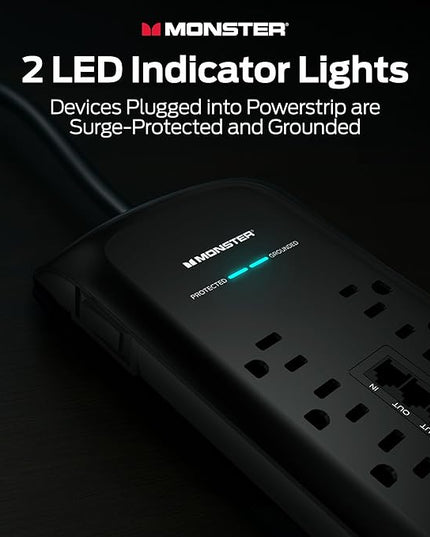 Monster Power Surge Protector w/ 4,050 Jules Rating — Heavy Duty Power Strips with Surge Protection, 8 Outlets, USB-A & USB-C, 2 Coax, 5 Ethernet Ports, Fireproof MOV, Dual Mode (6FT Cord, Black)