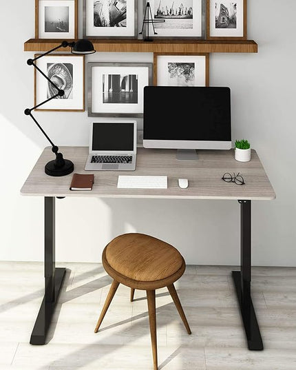 FLEXISPOT EN1 One-Piece Standing Desk with 1-Inch Thick Desktop, 60"x24" Electric Height Adjustable Desk for Home Office & Multi-Device Workstations, Gray Wood