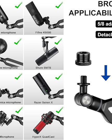 Microphone Boom Arm,Aokeo AK-45 Desk Adjustable Compact Mic Suspension Boom Scissor Arm Stand For Blue Yeti,Snowball iCE, HyperX QuadCast,SoloCast,Elgato Wave,Etc
