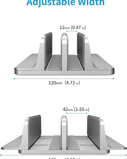 JARLINK Vertical Laptop Stand Holder, Aluminum Double Desktop Stand Holder with Adjustable Dock (Up to 17.3 inch), Compatible with MacBook, Surface, Chromebook, and Gaming Laptops, Grey