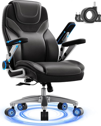 Big and Tall Office Chair with 5D Arms, 600lbs Fabric & PU Leather Heavy Duty Desk Chair, Adjustable Lumbar Support & Height, Tilt Function, High Back Ergonomic Executive Computer Chair