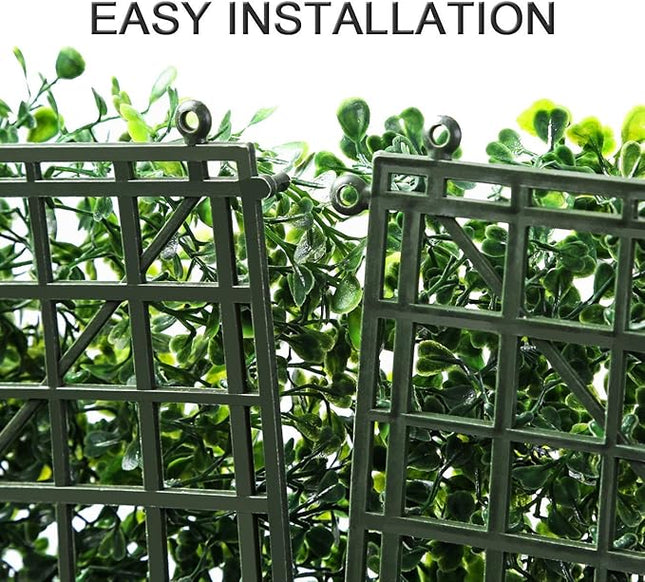 Sunnyglade 12 Pieces 10“x10“ Artificial Boxwood Panels Topiary Hedge Plant, Privacy Hedge Screen Sun Protected Suitable for Outdoor, Indoor, Garden, Fence, Backyard and Decor (10in x 10in)