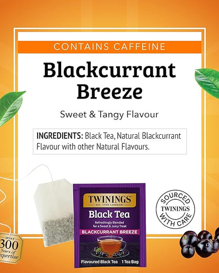 Twinings Blackcurrant Breeze Black Tea Individually Wrapped Bags, 20 Count (Pack of 6), Sweet, Tangy Taste, Caffeinated, Enjoy Hot or Iced, 120 Teabags