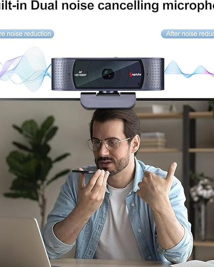 Angetube 1080P HD Webcam with Microphone, Computer Camera, 2 Mics, USB Type-A & A-to-C Adapter, Plug & Play USB PC Camera for Laptop, Web Cam for Online Calling, Zoom/Teams/Facetime, 2025 Version