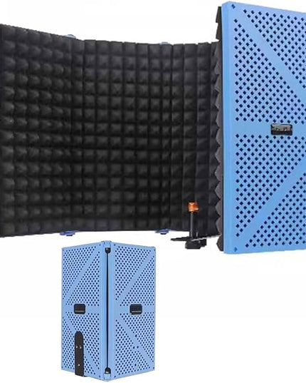 Portable Desktop Soundproof Cover,Microphone Soundproofing Acoustic Foam Panel,Self Made Sound Booth Box,Home Recording Equipment,for Music Practice Room(Blue)