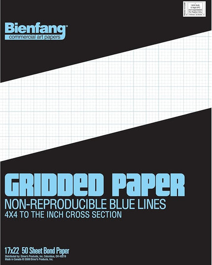 Bienfang Designer Grid Paper Pad, 4x4 Cross Section, 17 x 22 inches, 50 Sheets