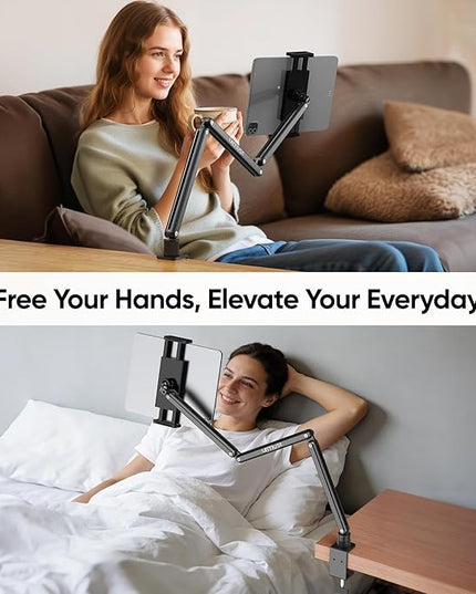 Urmust Tablet Stand for Desk, Adjustable iPad Holder Clamp Mount, 360° Rotation, Sturdy Aluminum Tablet Arm Mount for 4.7"-15.6" iPad Pro/Air/Mini, iPhone, Galaxy Tab, for Kitchen, Work, Video Call