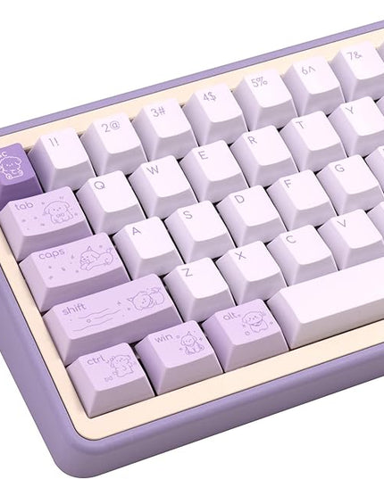 Minimalist Cute PBT Keycap, Light Purple Cherry Profile Custom Key Cap for Mechanical Gaming Keyboard, 145 Keys Dye Sublimation Keycap Set