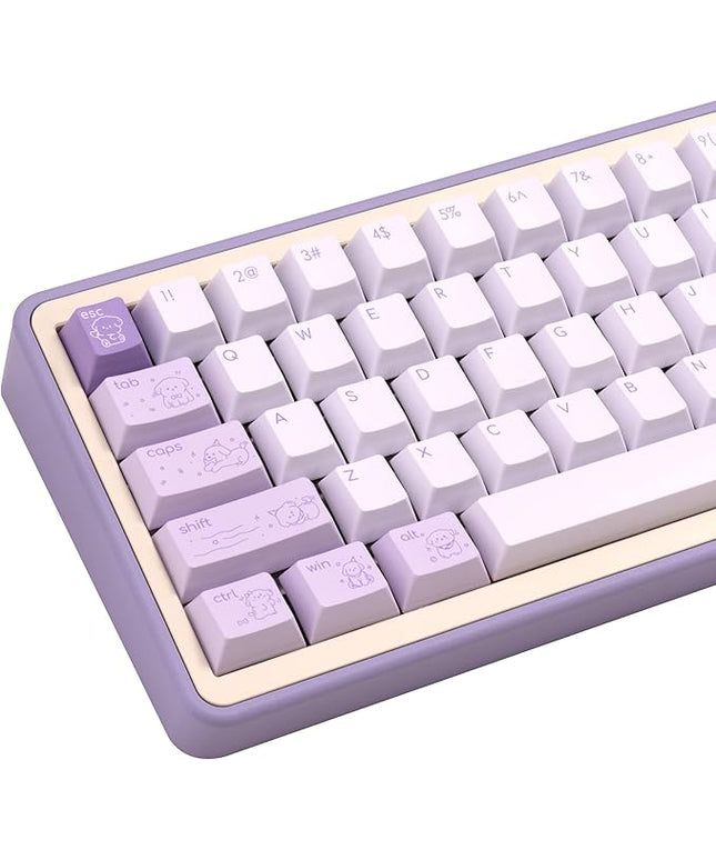 Minimalist Cute PBT Keycap, Light Purple Cherry Profile Custom Key Cap for Mechanical Gaming Keyboard, 145 Keys Dye Sublimation Keycap Set