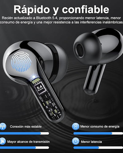 Wireless Earbuds, Bluetooth 5.4 Headphones HiFi Stereo, Bluetooth Earbuds with ENC Noise Cancelling Mic, IP7 Waterproof in Ear Earphones, 48H, LED Display Ear buds for Pad Phones Workout Sports, Black