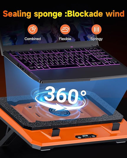 IETS GT300 Upgraded Laptop Cooling Pad with Adjustable Stand, Turbo Boosted Cooler for Rapid Cooling 10-17inch Gaming Laptop, Flexible Sealing Ring，Featuring Air Filtration and USB Hub