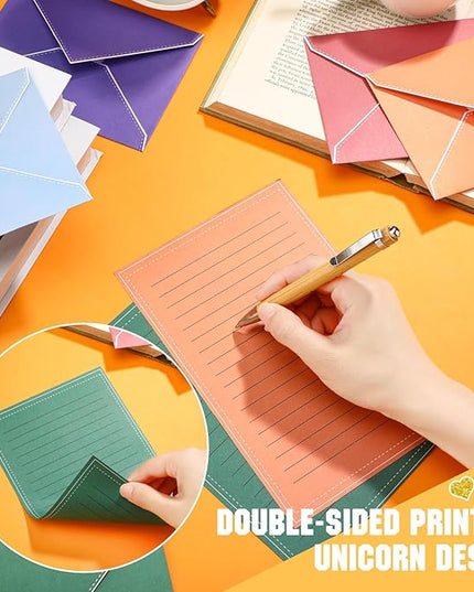 TaoBary 160 Packs Stationery Paper Set (50 Double Sided Stationery Writing Papers 50 Matching Envelopes) 60 Round Dot Sticker, 10 Design (Bright Color)
