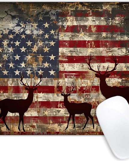 Square Mouse Pad Graceful Deer and National Flag-4,Gaming Mouse Pads for Desk,Soft Computer Waterproof Non-Slip Mouse Mat