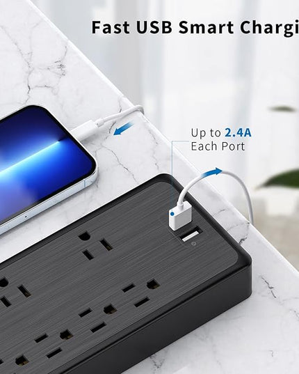 10 FT Long Extension Cord, NTONPOWER Power Strip Surge Protector with 8 Outlet(3 Widely Spaced) and 2 USB Ports, 1875W/15A, Wall Mount, Desktop Charging Station for Home, Office and Dorm Essential