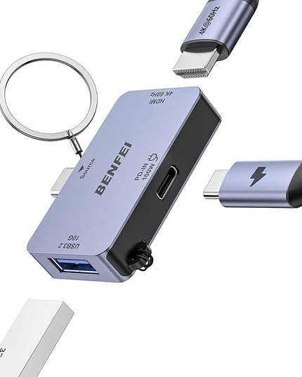 BENFEI USB C to HDMI 4K@60Hz, 10Gbps USB-A, 100W Power Delivery Compatible with iPad Pro, MacBook Pro/Air, iMac, iPhone 16/15 Pro/Pro Max, XPS, Thinkpad and More