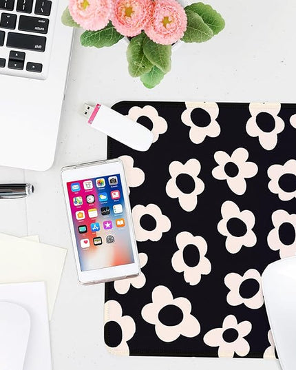 White Flowers Square Mouse Pad,Non-Slip Rubber Base Mouse Pad,Home Office Decoration Desktop Accessory,Laptop Mouse Pad for Office Laptops,9.4x7.8x0.12in