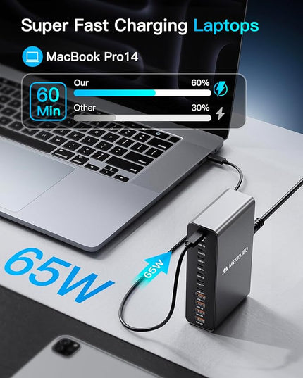 Aluminum Alloy 380W Charging Station Fast USB C Charger Block 12 Ports 65W Laptop GaN Charger for MacBook Pro/Air/iPad Pro/iPhone (Gray)