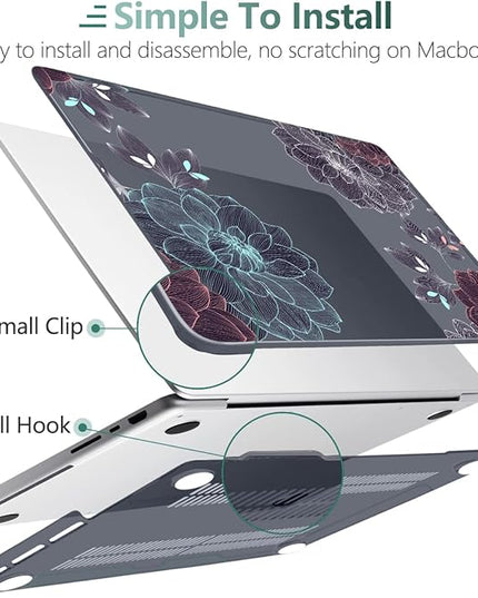 DONGKE Case for M5 MacBook Pro 14 inch 2025 2024-2021 M4 M3 M2 M1, Plastic Hard Shell Cover Compatible with A3434 A3112 A3401 A3185 A2992 A2779 A2442, Retina XDR Display & Touch ID, Dahlia Flowers