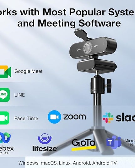 EMEET NOVA 4K Webcam with Tripod - 4K UHD, PDAF Autofocus, Adjustable Heights with 360° Swivel Head, 2 Noise-Cancelling Mics, USB Plug&Play, Privacy Cover, Ideal for Online Meetings&Live Streaming