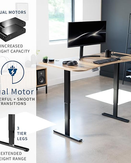 VIVO Electric 63 x 32 in Dual Motor Standing Desk, Memory Height Adjustment, 2B Series, Reclaimed Wood Top Black Frame, DESK-KIT-2B1P