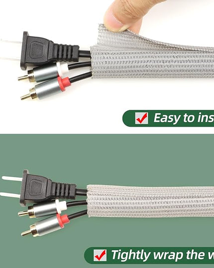 Split Wire Loom Tubing, Cable Protector Sleeve, Braided Cable Management for TV/Computer/Home Theater/Engine Bay, Cord Protectors from Pets No Chew (Grey, 1"-25ft)