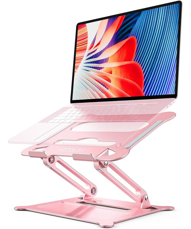 Urmust Laptop Stand for Desk Aluminum Computer Stand Riser Holder for Laptop Compatible with MacBook Air Pro, Dell, HP, Lenovo Samsung, Alienware All Laptops 11-15.6"(Pink)