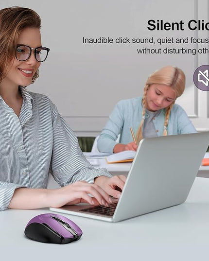 TECKNET Wireless Mouse (BT5.0/3.0 & 2.4G) Rechargeable 4800 DPI Silent USB A & Bluetooth Mouse 6 Buttons, Wide Compatibility - Purple