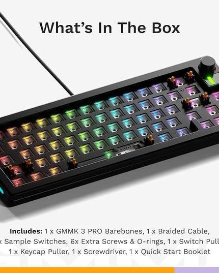 Glorious Gaming - GMMK 3 PRO Barebones Custom Keyboard Kit w/Knob, Custom Modular Aluminum Body & Gasket System, Hotswappable 65% Compact Keyboard, Sound Dampening Foam, Aluminum Switch Plate(Black)
