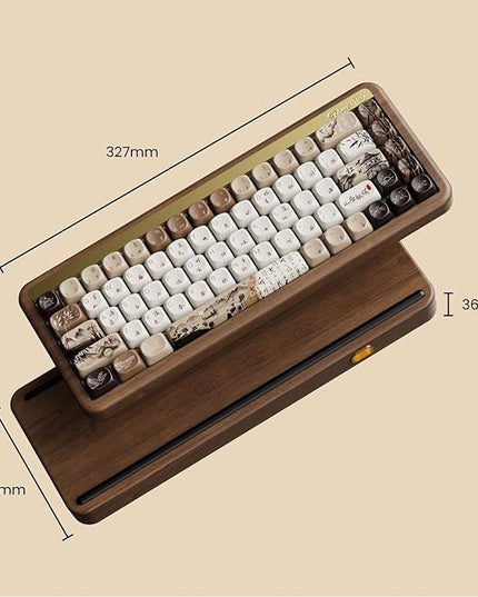 Akko Mechanical Gaming Keyboard with Walnut Wooden Case, MU01 Mountain Seclusion 65% 68-Key RGB 2.4G Wireless/Bluetooth/Wired Hot-swappable Keyboard with PBT Dye-Sub Keycaps for Mac & Win