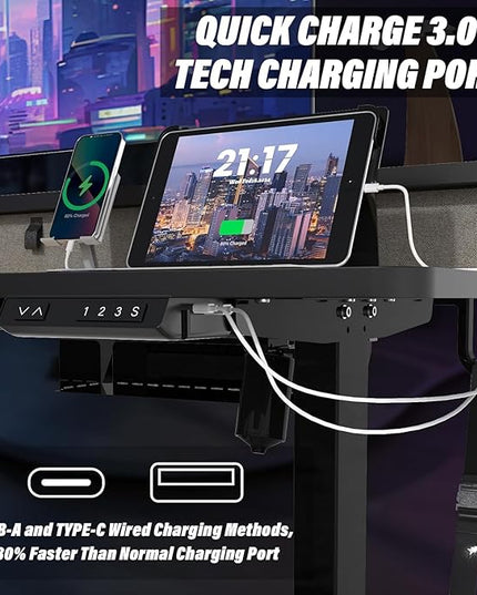 L Shaped Standing Desk with USB Charging Port & 4 Drawers,63 x 55 inch Electric Adjustable Height Corner Stand Up Desk with Keyboard Tray & Storage,Sit Stand Computer L Table for Gaming Office