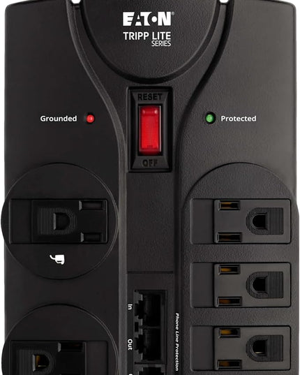 Eaton Tripp Lite TLP1208SAT Home Theater Surge Protector Power Strip, 12 Outlets, Flat Plug 8ft Extension Cord, 2880 Joules Coax, RJ11 and RJ45 Port for Phone, TV, WiFi Router, & Ethernet Protection
