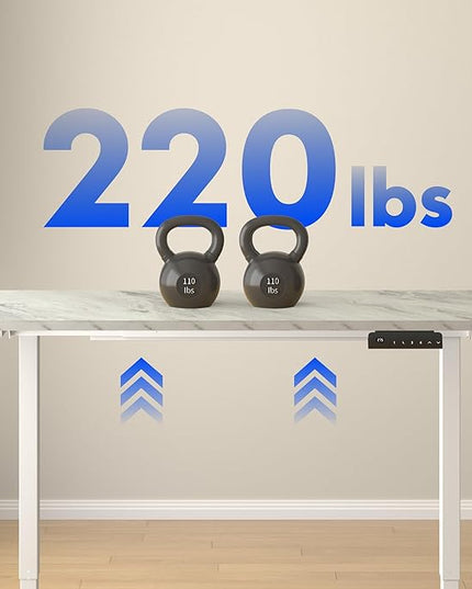 FLEXISPOT E3 Dual Motor Electric Standing Desk 55 x 28 Sit Stand Up Desk, Holds 220 lbs, Adjustable Height w/ Memory Presets, One-Piece Marble Grey Desktop & White Frame, Ships in 2 Boxes