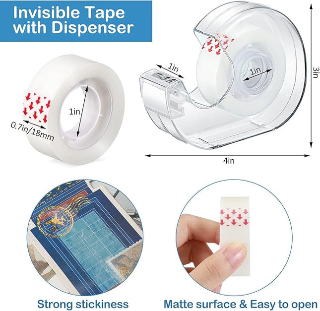 Yahenda 32 Pcs Invisible Tape and Refillable Dispensers Bulk 0.7 x 985 Inches Transparent Tape Refills Desk Dispenser for Office Home School