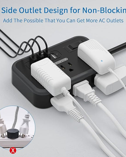 2 Pack Power Strip with 6 Outlets(2 Side) and 4 USB, NTONPOWER Flat Plug Extension Cord 5 Ft, Overload Protection, Wall Mount, Compact Size Charging Station for Office Desk, Nightstand and Travel