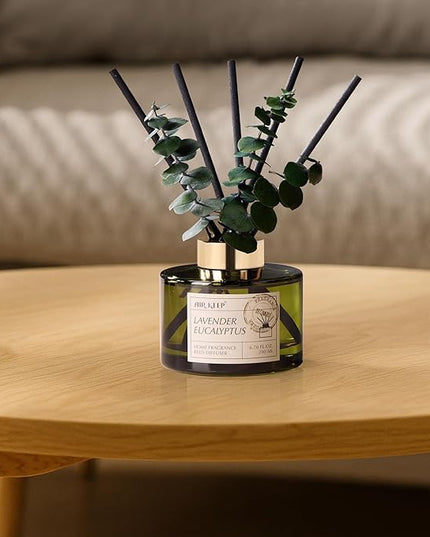 Airkeep Reed Diffuser Set with 6.76 fl oz Lavender Eucalyptus Scent Essential Oils and 3 Leaves & 8 Diffuser Sticks,Bathroom Shelf Decor & Air Freshener, House Bedroom Office Decor & Gifts