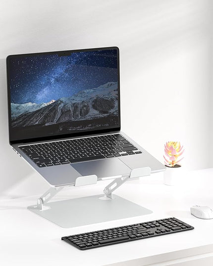 SOUNDANCE Laptop Stand for Desk with Stable Heavy Base, Adjustable Height Multi-Angle, Ergonomic Metal Riser Holder, Foldable Mount Elevator, Compatible with 10 to 15.6 Inches PC Computer, Silver