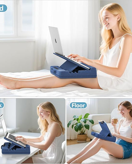 Laptop & Tablet Desk for Lap with Cushion, Computer Lap Desk Laptop Pillow for Couch, Bed, Car, Adjustable Computer Pillow Stand As Carrying Case for up to 15'' PC/Mac, Tablet, iPad, Kindle, Blue