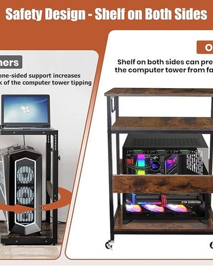 Extra Large Height Adjustable Computer Tower Stand, Computer & Machine Carts, PC Tower Stand, Printer Stands with Steel Wheels, Holds Up to 110 lbs (Fits 11" D x 22" W x 24.5" H Towers)