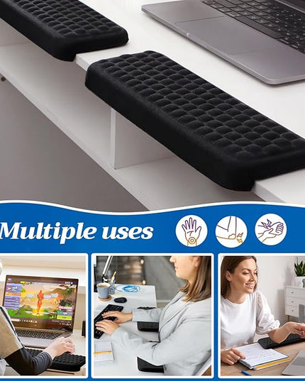 2 Pcs L-Shaped Desk Elbow Pad Set Desk Edge Cushion Memory Foam Wrist Rest Elbow Pads Arm Rest Comfort Support Padding with Non-Slip Base for Office Home Gaming (Black)