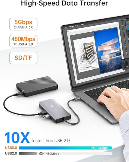 USB C Docking Station, NOVOO Triple Display Type C Hub Dual Monitor HDMI 4K@60Hz DP Multiport Adapter 4USB Ethernet SD/TF 100W PD Dongle Data for Dell/Surface/HP/Lenovo Thinkpad Laptop