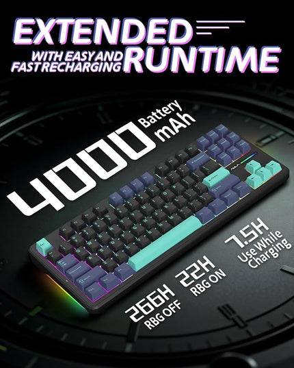 Aula F87 Pro Gaming Keyboard, Tri-Mode BT5.0/2.4GHz/USB-C Hot-Swappable RGB Wireless Mechanical Keyboard, Gasket Mount, 4000mAh, for Windows/Mac Gamer & Typists（LEOBOG Gray Wood Switch V4）