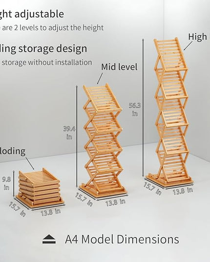 Foldable Bamboo Magazine Rack - Pop-up Display Stand, 5 Pockets Floor Magazine Holder/Rack, Show Rack for Trade Show Display Booth, A4 Size