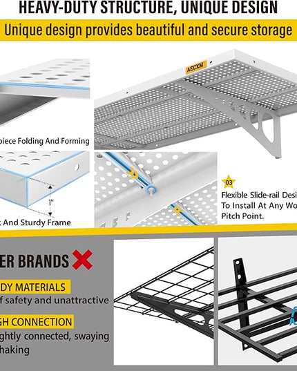 2-Pack 1.64x4ft Adjustable Garage Wall Shelving 560lbs Load Capacity Heavy Duty Wall Mounted Storage Shelf Metal Floating Shelves for Garage(White)