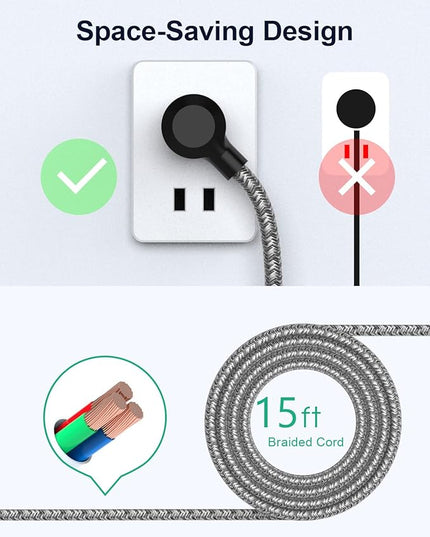15FT Power Strip Surge Protector - 2 Pack Extension Cord with 6 Outlets 4 USB Ports, Flat Plug, 900 Joules, 15A Circuit Breaker, Wall Mount for Home Office Dorm