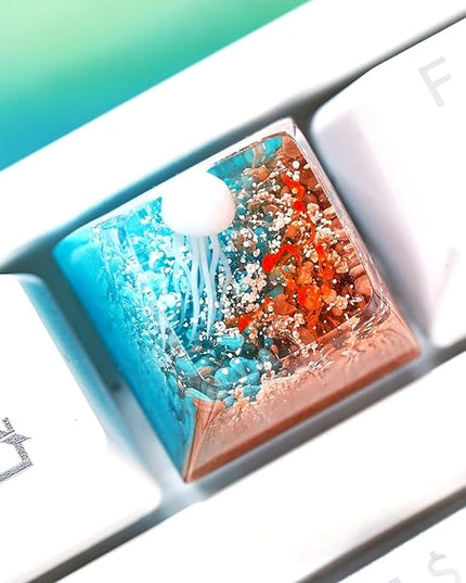 Jellyfish Artisan Keycap Brown Yellow Ocean R1 SA Profile Custom Sea Creature Keycaps 1U ESC Handmade Gaming Sea Resin Key Cap Cherry MX Switch Compatible Mechanical Keyboard Jellyfish Lover Gift