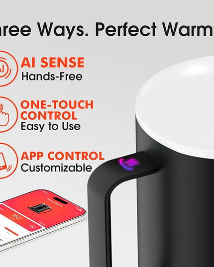 Vsitoo S3 12oz Heated Mug - Temperature Control Smart Mug with Mug Warmer, Perfect for Espresso, Auto-Sensing AI Heats Drinks to 120-150°F Hands-Free.Ideal for Home/Office/Gifts，White